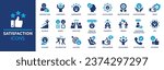 Satisfaction icon set. Containing happiness, fulfillment, satisfied, joy, recommend, thankful, gratification and positive feedback. Vector solid symbol collection. 