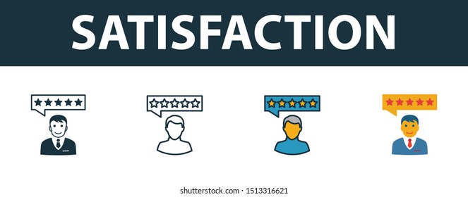 Satisfaction icon set. Premium simple element in different styles from customer service icons collection. Set of satisfaction icon in filled, outline, colored and flat symbols concept.