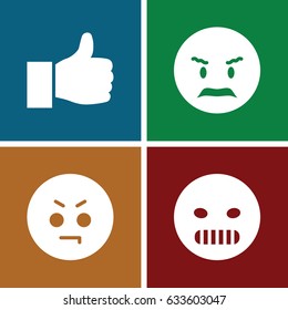 Satisfaction icons set. set of 4 satisfaction filled icons such as angry emot