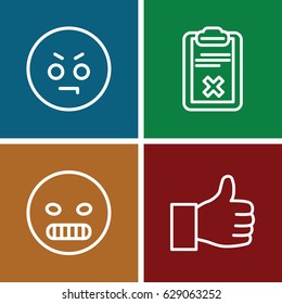 Satisfaction icons set. set of 4 satisfaction outline icons such as clipboard, angry emot