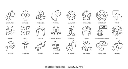 SATISFACTION icons set. Set of editable stroke icons.Vector set of SATISFACTION