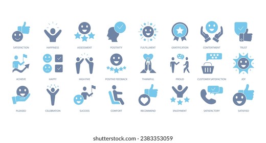 Conjunto de iconos SATISFACCIÓN. Conjunto de iconos de trazo modificables.Conjunto de vectores de SATISFACCIÓN