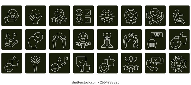 Conjunto de iconos de satisfacción. Conjunto de iconos de trazo editables. Conjunto de satisfacción
