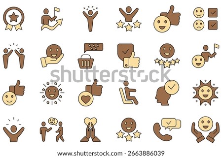 Satisfaction icons set. Set of editable stroke icons.Set of Satisfaction