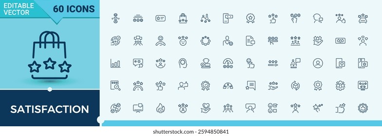 Satisfaction icons set. Related to question, consumer, test, review, face, customer, chat, like. Sign and Symbol. Minimalist vector collections.