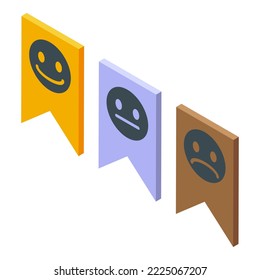 Satisfaction level flags icon isometric vector. Customer feedback. Rate indicator