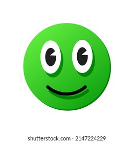 satisfaction level icon, green rounded 3d smile face vector button or sticker for evaluation