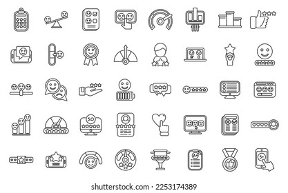 Satisfaction level icons set outline vector. Customer smile. Bad fail