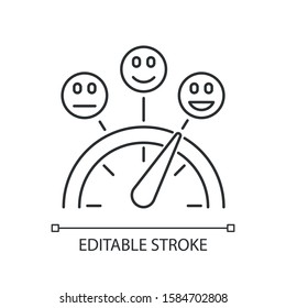 Satisfaction level linear icon. Good, neutral and bad experience. Emotion meter. Scale with emoticons. Thin line illustration. Contour symbol. Vector isolated outline drawing. Editable stroke