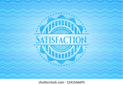 Satisfaction light blue water wave style badge.