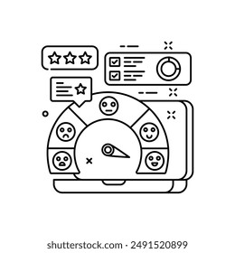 Icono de contorno del medidor de satisfacción, Ilustración vectorial