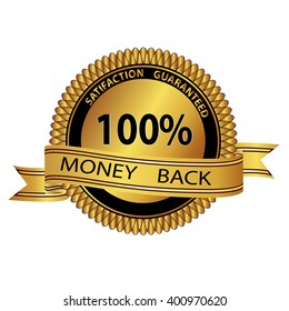 satisfaction money back guarantee  gold sign, label