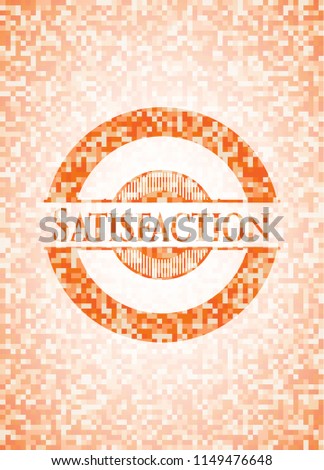 Satisfaction orange tile background illustration. Square geometric mosaic seamless pattern with emblem inside.