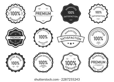 Satisfaction and premium badges collection. Set of guaranteed, premium, extra bonus badges