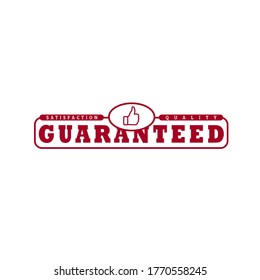 Satisfaction and quality guaranteed label with thumb icon and rounded square frame vector illustration isolated on white background