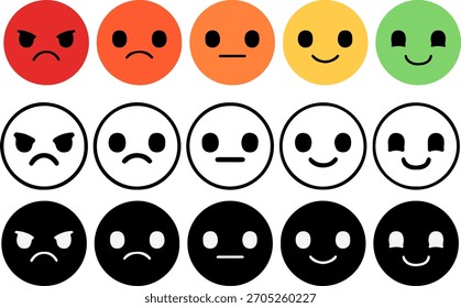 Conjunto de emojis de calificación de satisfacción Escala de cinco puntos Sentimiento enfrenta el Vector