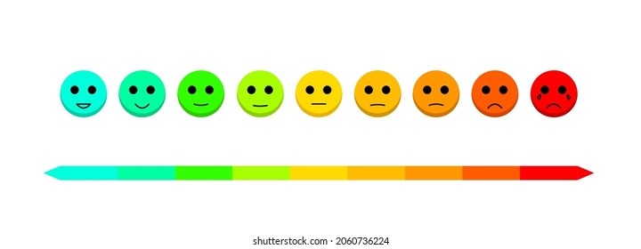 Satisfaction rating vector level face concept, feedback scale emoji vector, review and evaluation of service or good, pain measurement scale