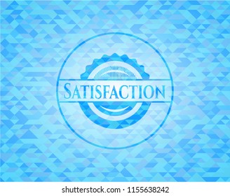 Satisfaction realistic sky blue emblem. Mosaic background
