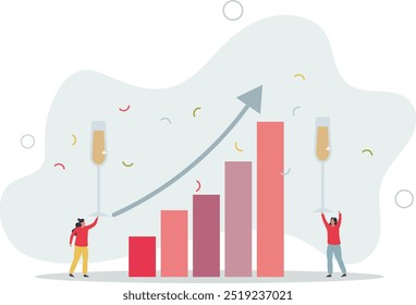 Satisfaction and success with business achievement.Joy and positive emotions after profit and financial growth.flat design with people.