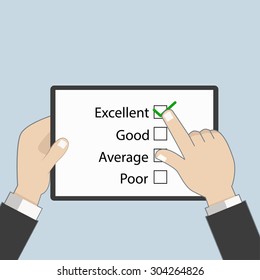 Satisfaction survey on tablet in flat design . Vector illustration.