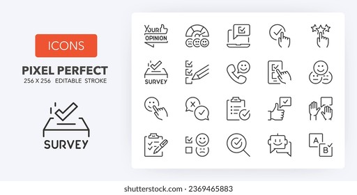 Satisfaction surveys, thin line icon set. Outline symbol collection. Editable vector stroke. 256x256 Pixel Perfect scalable to 128px, 64px...