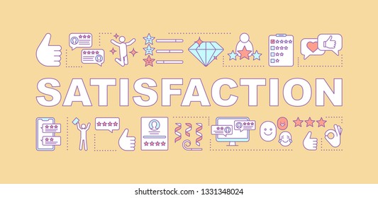 Satisfaction word concepts banner. Reviews, feedback. Loyalty program. Rating and website ranking. Presentation, website. Isolated lettering typography idea, linear icons. Vector outline illustration