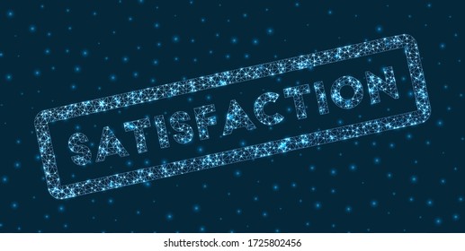Palabra SATISFACCIÓN al estilo digital. Insignia de SATISFACCIÓN geométrica brillante. Increíble ilustración vectorial.