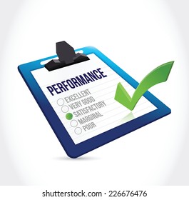 satisfactory performance clipboard checkmark illustration design over a white background