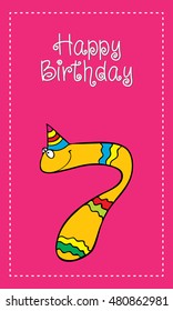 satisfied anniversary 7 year fun lovely monster character design with digit ideal for poster or reception postcard color laughing lovely rose youth female star demon eruption child colourful banquet w