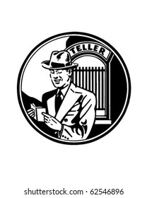 Satisfied Bank Customer - Retro Clipart Illustration