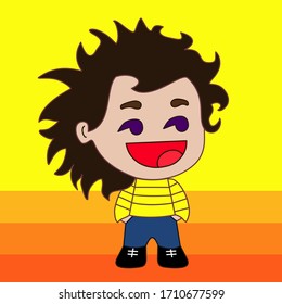 satisfied boy looking sideways that just saw something awesome & now has happy smiling face and facial expression awesomeness  simple colored emoticon  primitive vector art