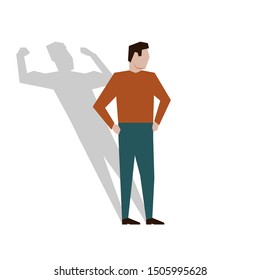 Satisfied businessman with muscular shadow behind vector illustration