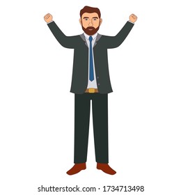 Satisfied businessman.Vector flat character man in suit and tie.Isolated on a white background.A man in a business suit and tie.