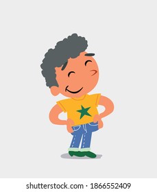 Satisfied cartoon character of  little boy on jeans