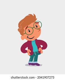 Satisfied cartoon character of  little boy on jeans