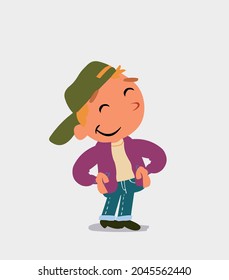 Satisfied cartoon character of  little boy on jeans