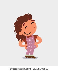 Satisfied cartoon character of  little girl on jeans
