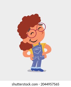 Satisfied cartoon character of  little girl on jeans
