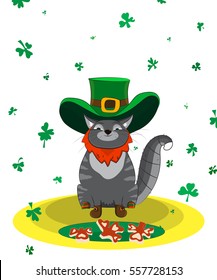 Satisfied Cat dressed as a leprechaun. Poster St. Patrick's Day