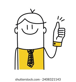 Satisfied confident stickman gesturing OK with hand. Cartoon style. Vector illustration.