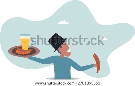 Satisfied customer of the bar with sausages and beer.