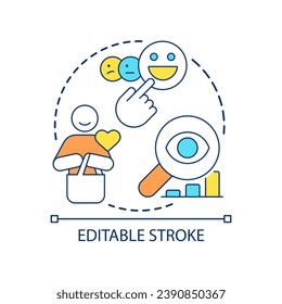 Icono de concepto de cliente satisfecho. Feliz consumidor. Lealtad a la marca. Análisis de retroalimentación positiva abstracta idea de la ilustración de línea delgada. Dibujo de contorno aislado. Trazo editable