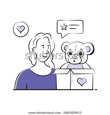Satisfied customer receiving quality products, hand drawn illustration