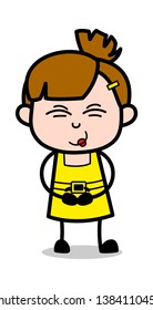 Satisfied - Cute Girl Cartoon Character Vector Illustration