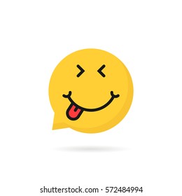 satisfied emoji speech bubble logo. concept of simple chatbot button, dialog service, happiness, social network avatar element, pleased. flat style trend modern graphic design on white background