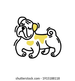 Satisfied English Bulldog. Cute dog. Doodle icon. Vector illustration of a dog. Editable element.