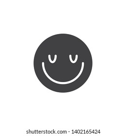 Satisfied face emoji vector icon. filled flat sign for mobile concept and web design. Happy face emoticon glyph icon. Symbol, logo illustration. Vector graphics