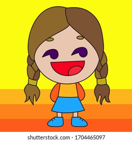 satisfied girl looking sideways that just saw something awesome & now has happy smiling face and facial expression awesomeness  simple colored emoticon  primitive vector art