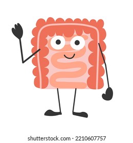 Satisfied, healthy intestines. Vector illustration, flat cartoon style