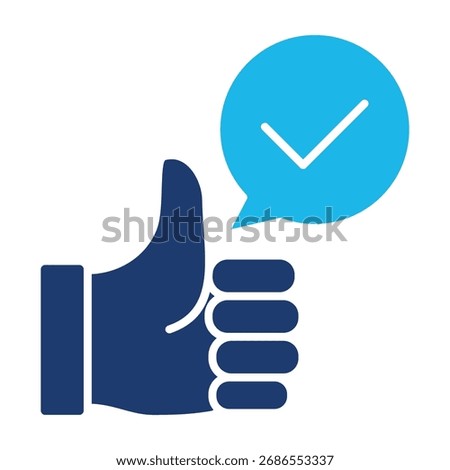 Satisfied Icon In Blue Monochrome Flat Design, Vector Illustration